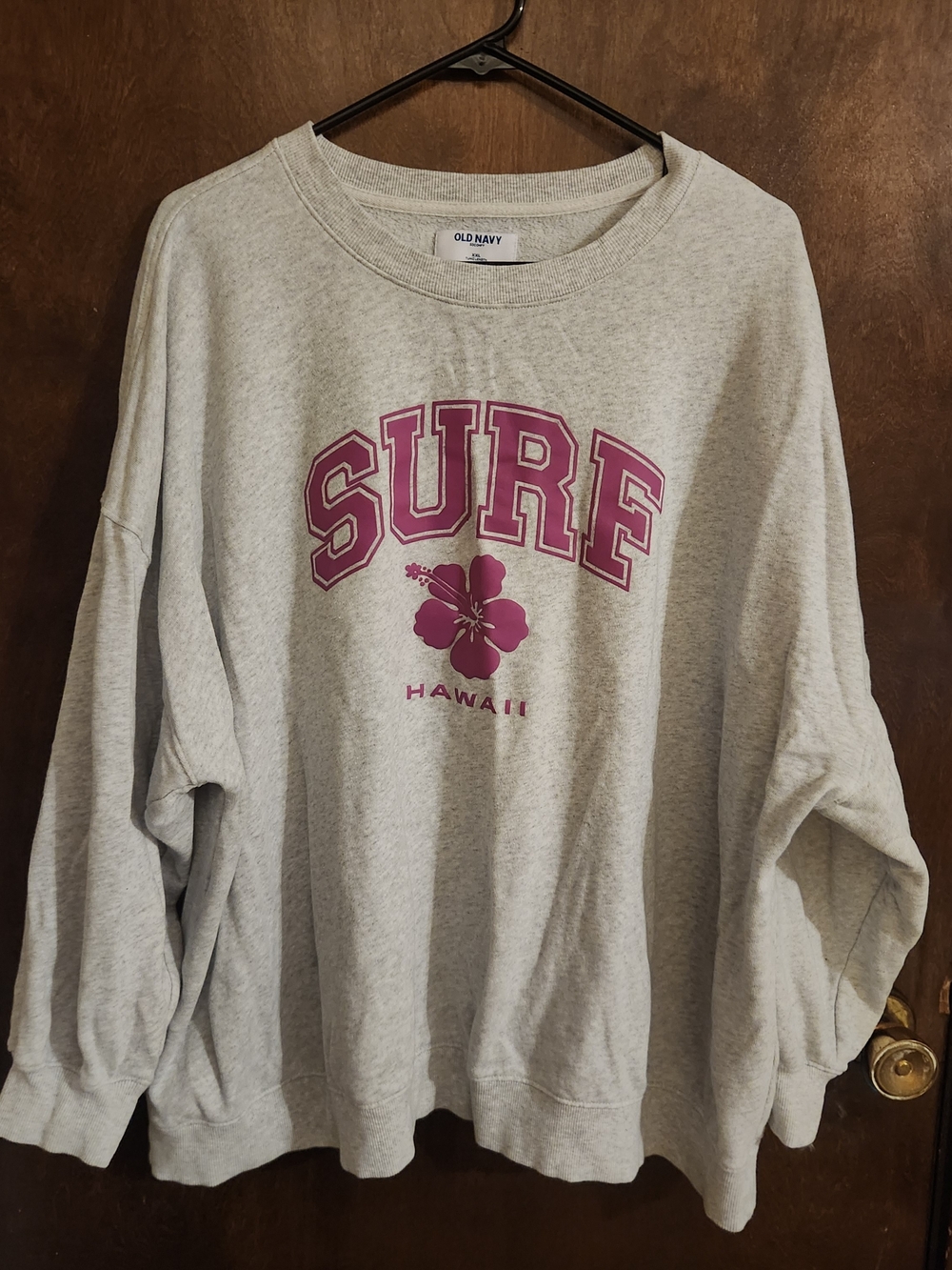 Old Navy Gray Pullover Sweatshirt with Pink Surf Graphic Hawaii